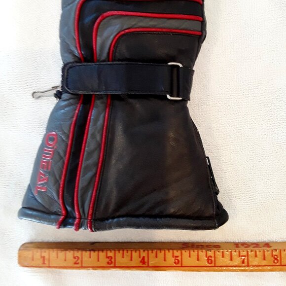 Insulated Leather Zip Gauntlet Black/Gray Motorcycle Riding Gloves w/red trim - Picture 5 of 10